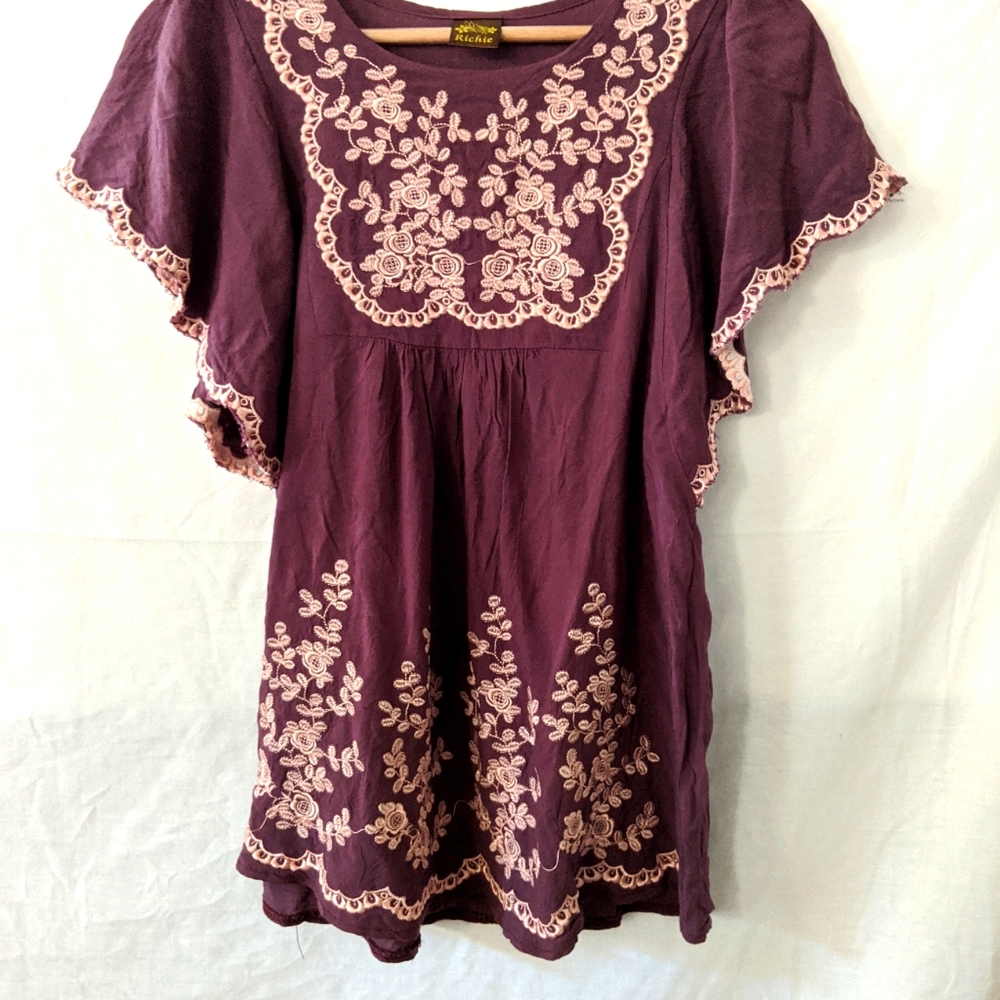 Richie Eggplant Embroidered Boho Blouse.